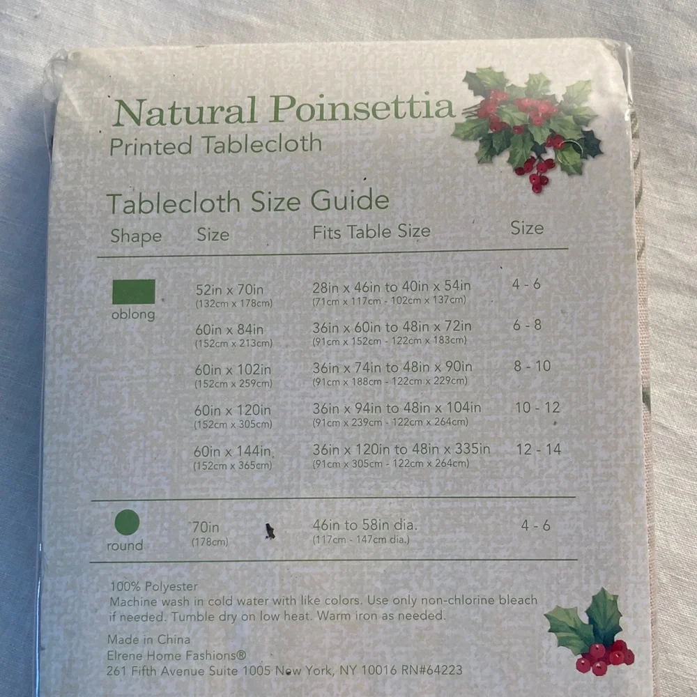 Natural Poinsettia Holiday Tablecloth 60x84 oblong NWT